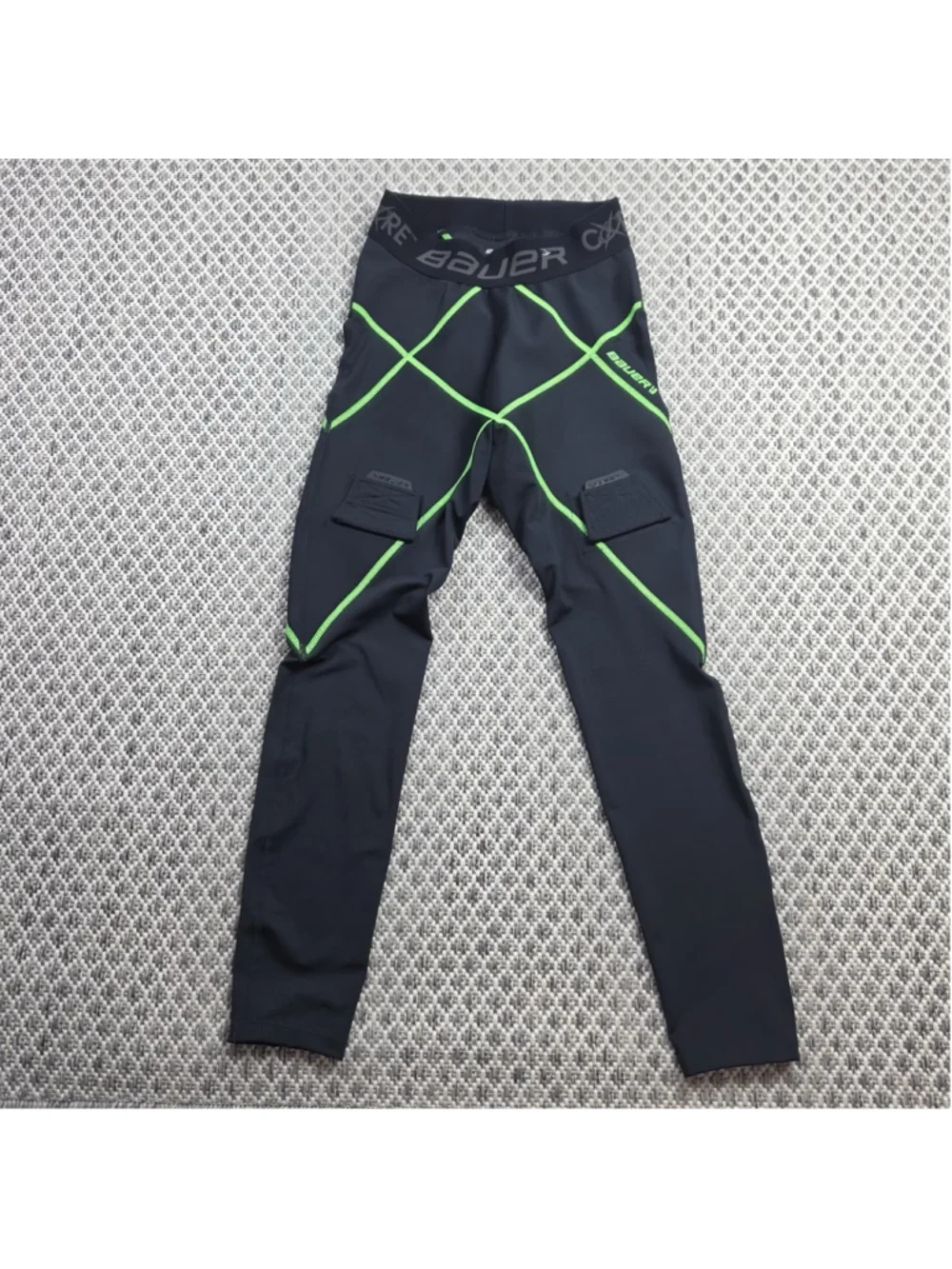 Bauer Core 1.0 Compression Jock Pants XS Hockey Base Layer Black Green